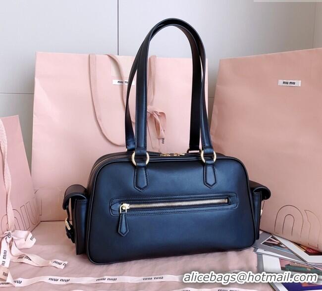 Fashion Discount Miu Miu Pocket nappa leather top-handle bag 5BB179 Black 2025