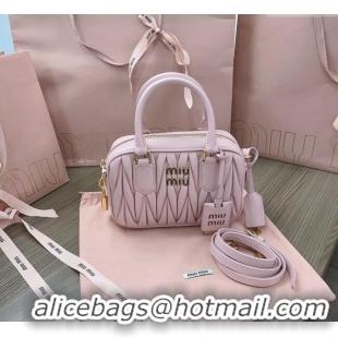 Top Design Miu Miu Matelasse Nappa Leather Top Handle Bag 5BB123 Alabaster Pink 2025