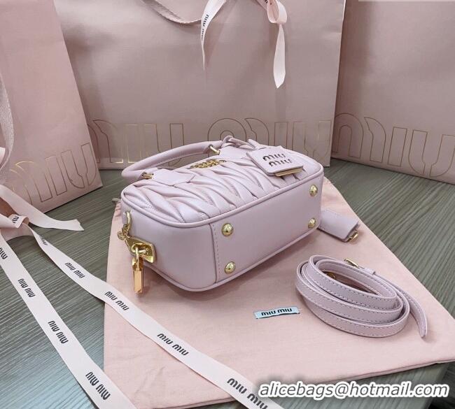 Top Design Miu Miu Matelasse Nappa Leather Top Handle Bag 5BB123 Alabaster Pink 2025
