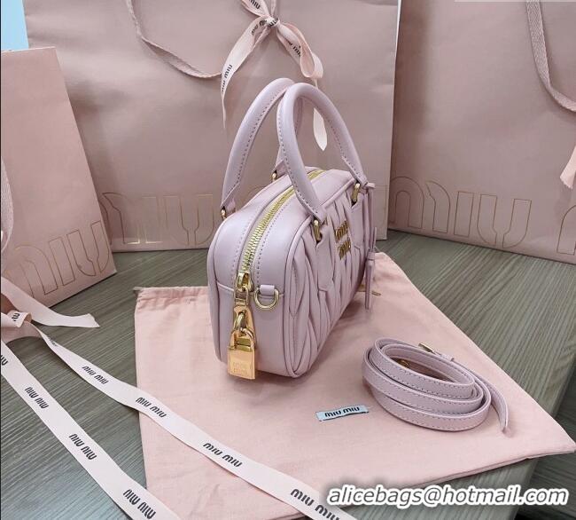 Top Design Miu Miu Matelasse Nappa Leather Top Handle Bag 5BB123 Alabaster Pink 2025
