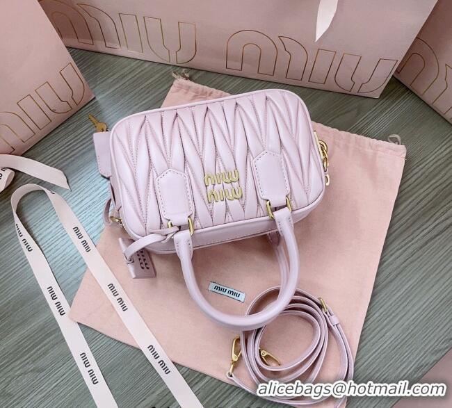 Top Design Miu Miu Matelasse Nappa Leather Top Handle Bag 5BB123 Alabaster Pink 2025