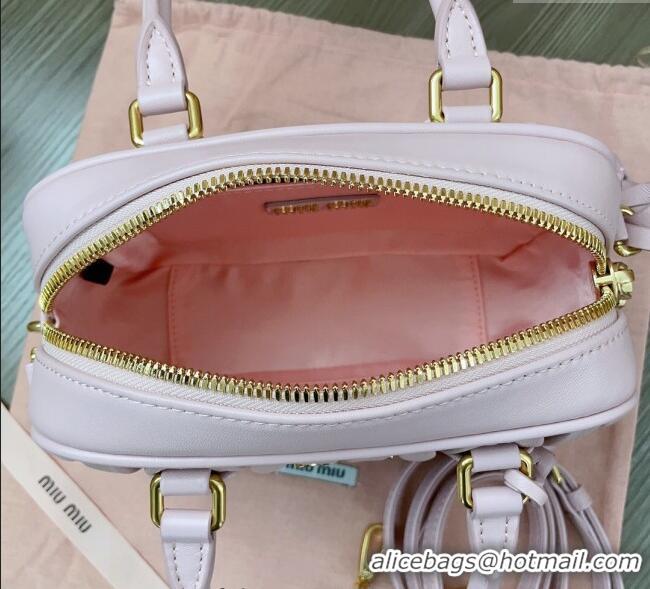 Top Design Miu Miu Matelasse Nappa Leather Top Handle Bag 5BB123 Alabaster Pink 2025