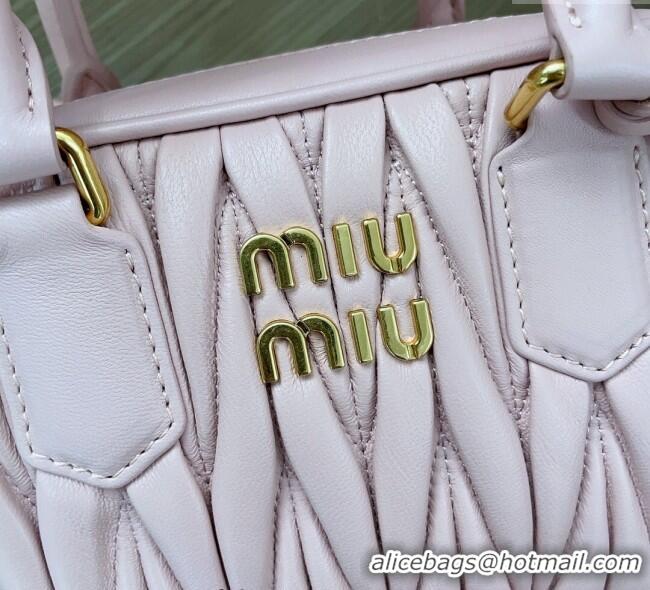 Top Design Miu Miu Matelasse Nappa Leather Top Handle Bag 5BB123 Alabaster Pink 2025