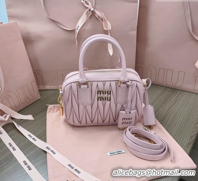 Top Design Miu Miu Matelasse Nappa Leather Top Handle Bag 5BB123 Alabaster Pink 2025