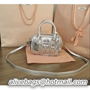 Super Quality Miu Miu Matelasse Nappa Leather Top Handle Bag 5BB123 Silver 2025