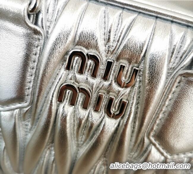 Super Quality Miu Miu Matelasse Nappa Leather Top Handle Bag 5BB123 Silver 2025