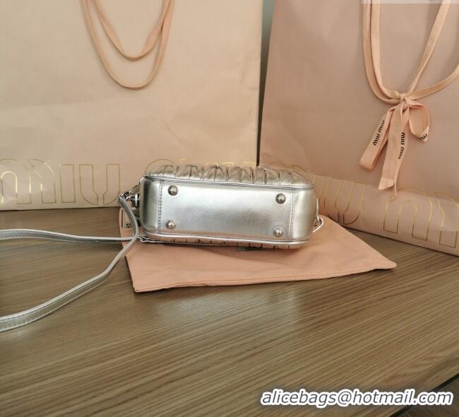 Super Quality Miu Miu Matelasse Nappa Leather Top Handle Bag 5BB123 Silver 2025