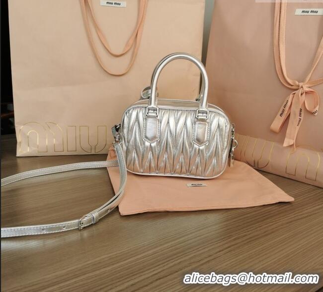Super Quality Miu Miu Matelasse Nappa Leather Top Handle Bag 5BB123 Silver 2025
