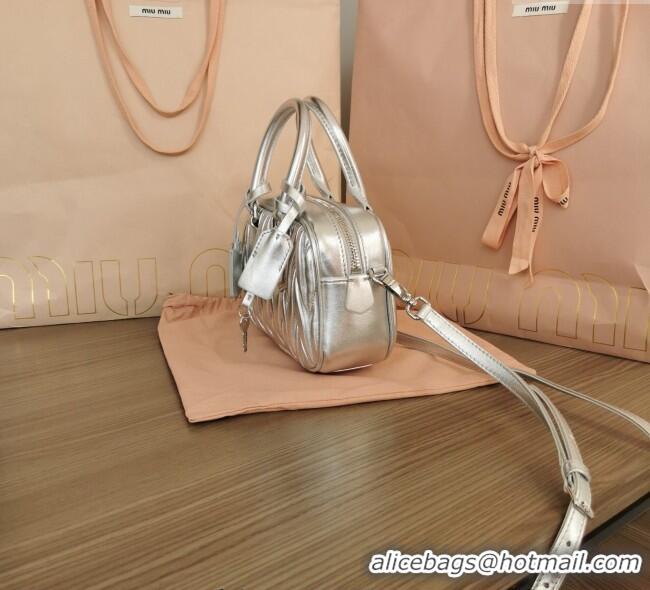 Super Quality Miu Miu Matelasse Nappa Leather Top Handle Bag 5BB123 Silver 2025