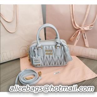 Luxury Cheap Miu Miu Matelasse Nappa Leather Top Handle Bag 5BB123 Light Grey 2025