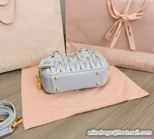 Luxury Cheap Miu Miu Matelasse Nappa Leather Top Handle Bag 5BB123 Light Grey 2025
