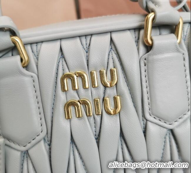 Luxury Cheap Miu Miu Matelasse Nappa Leather Top Handle Bag 5BB123 Light Grey 2025