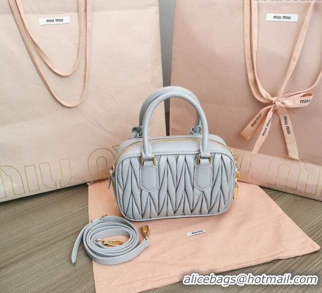 Luxury Cheap Miu Miu Matelasse Nappa Leather Top Handle Bag 5BB123 Light Grey 2025
