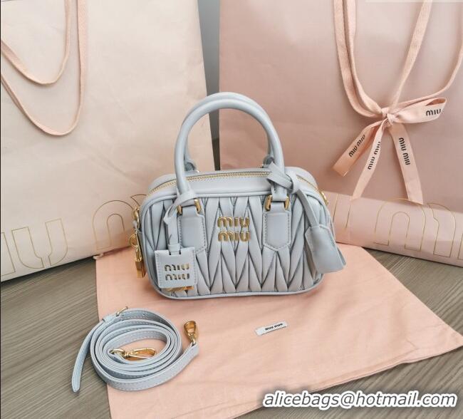 Luxury Cheap Miu Miu Matelasse Nappa Leather Top Handle Bag 5BB123 Light Grey 2025