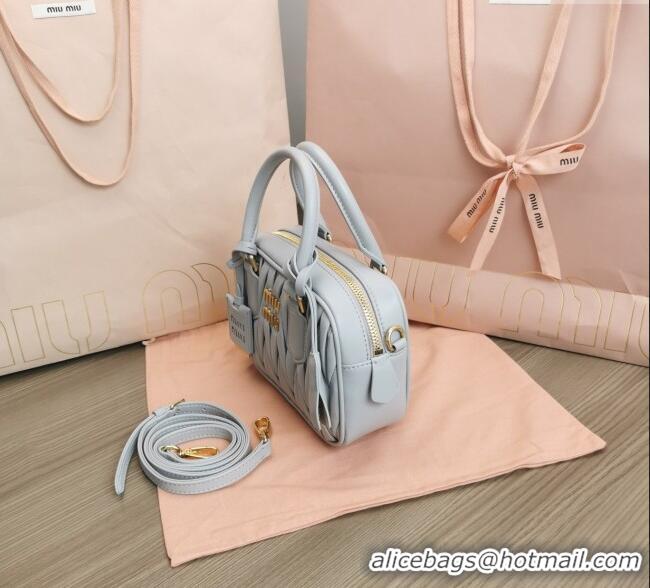 Luxury Cheap Miu Miu Matelasse Nappa Leather Top Handle Bag 5BB123 Light Grey 2025