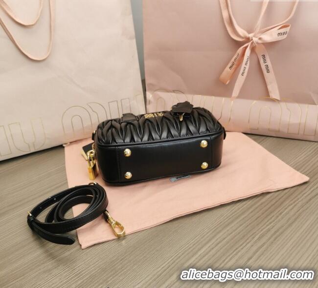 Famous Brand Miu Miu Matelasse Nappa Leather Top Handle Bag 5BB123 Black 2025