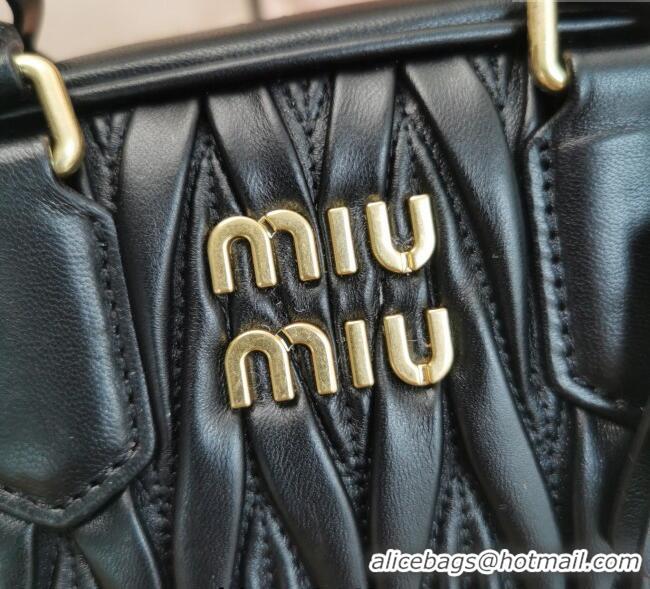 Famous Brand Miu Miu Matelasse Nappa Leather Top Handle Bag 5BB123 Black 2025