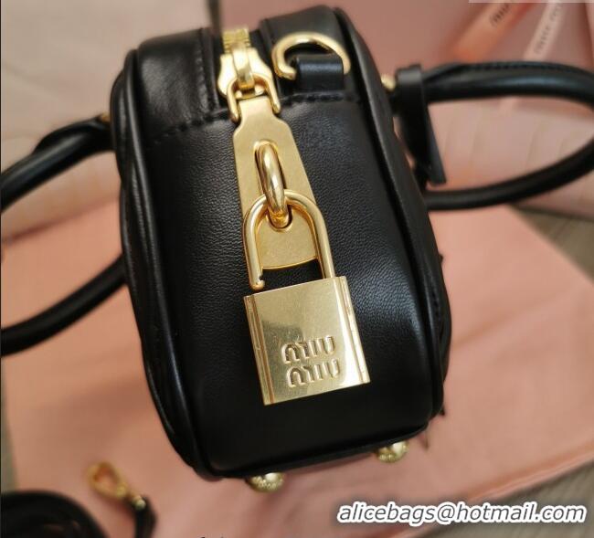 Famous Brand Miu Miu Matelasse Nappa Leather Top Handle Bag 5BB123 Black 2025