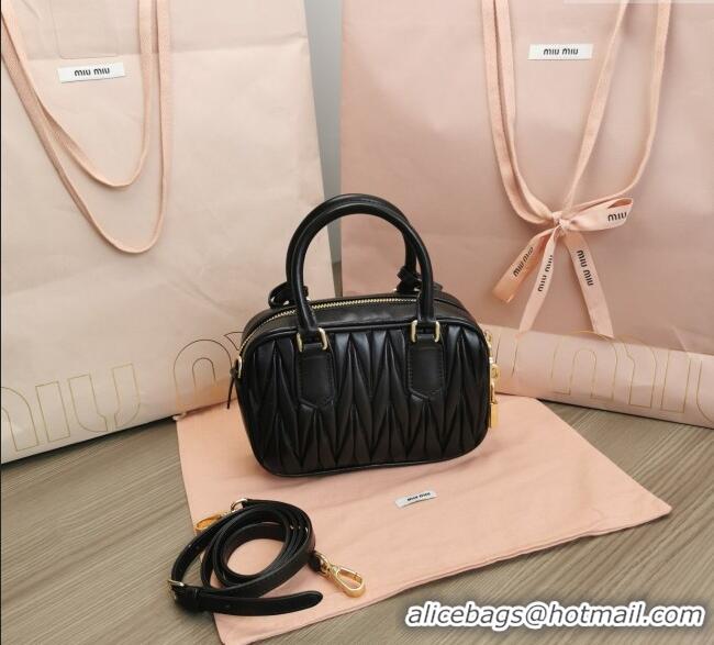 Famous Brand Miu Miu Matelasse Nappa Leather Top Handle Bag 5BB123 Black 2025