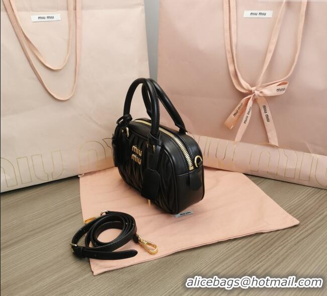 Famous Brand Miu Miu Matelasse Nappa Leather Top Handle Bag 5BB123 Black 2025