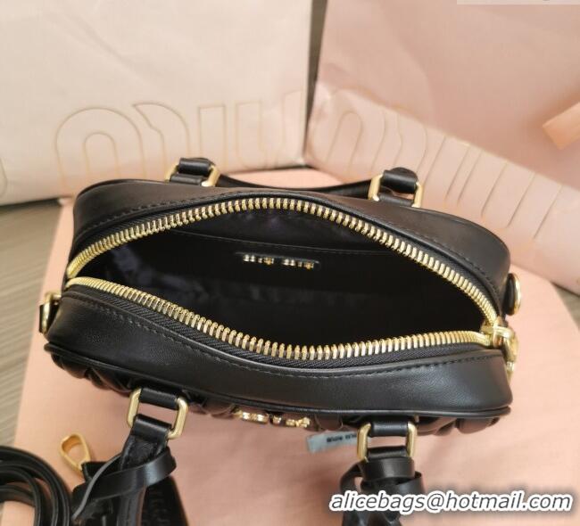 Famous Brand Miu Miu Matelasse Nappa Leather Top Handle Bag 5BB123 Black 2025