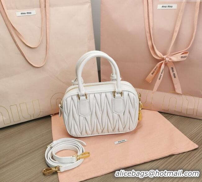 Well Crafted Miu Miu Matelasse Nappa Leather Top Handle Bag 5BB123 White 2025