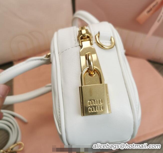Well Crafted Miu Miu Matelasse Nappa Leather Top Handle Bag 5BB123 White 2025