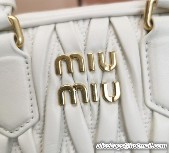 Well Crafted Miu Miu Matelasse Nappa Leather Top Handle Bag 5BB123 White 2025