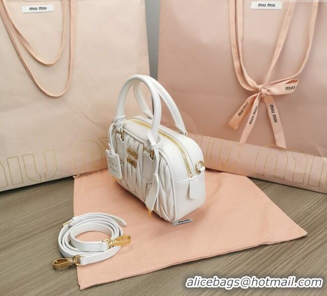 Well Crafted Miu Miu Matelasse Nappa Leather Top Handle Bag 5BB123 White 2025