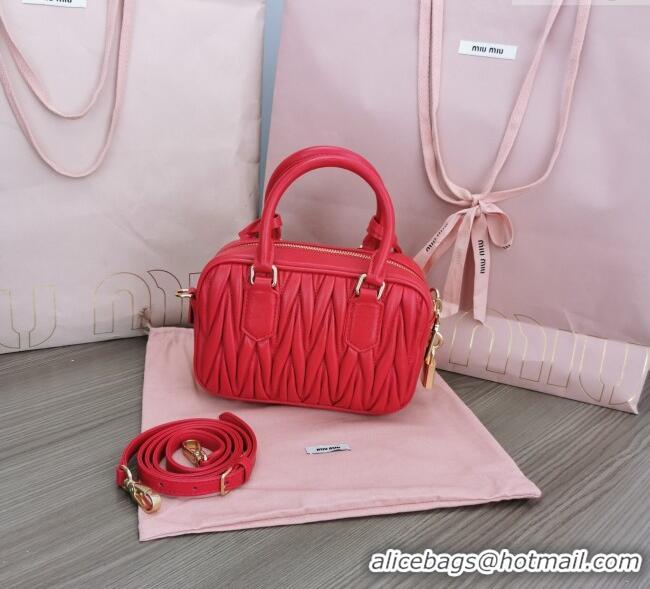 Well Crafted Miu Miu Matelasse Nappa Leather Top Handle Bag 5BB123 Red 2025