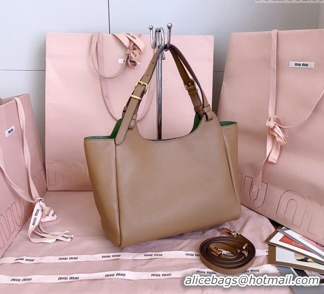 Famous Brand Miu Miu Leather handbag 5BA304 Caramel Brown 2025