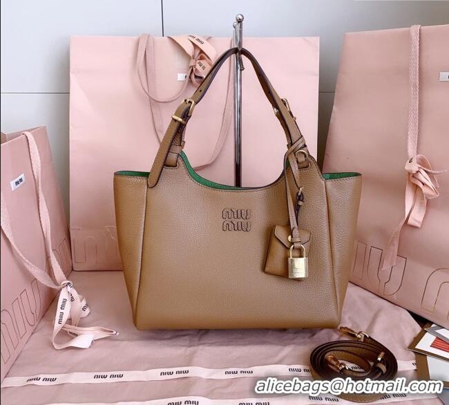 Famous Brand Miu Miu Leather handbag 5BA304 Caramel Brown 2025