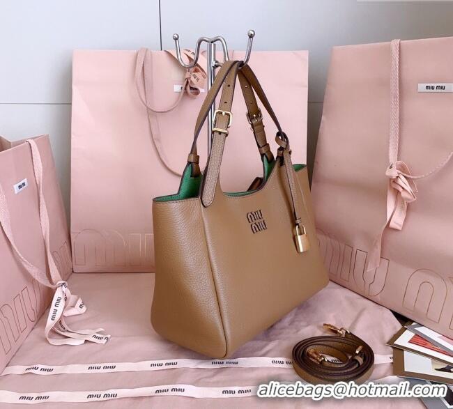 Famous Brand Miu Miu Leather handbag 5BA304 Caramel Brown 2025