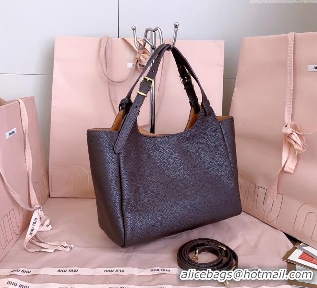 Best Price Miu Miu Leather handbag 5BA304 Dark Brown 2025