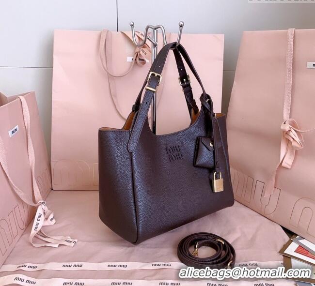 Best Price Miu Miu Leather handbag 5BA304 Dark Brown 2025
