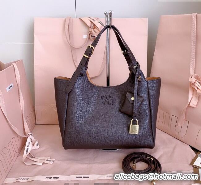 Best Price Miu Miu Leather handbag 5BA304 Dark Brown 2025