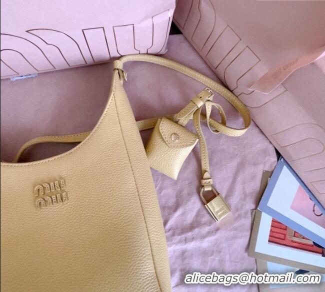 Reasonable Price Miu Miu Leather bucket bag 5BE099 Ginista Yellow 2025