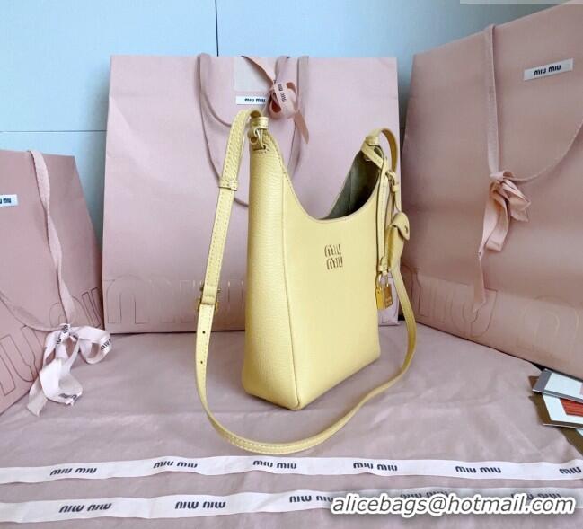 Reasonable Price Miu Miu Leather bucket bag 5BE099 Ginista Yellow 2025