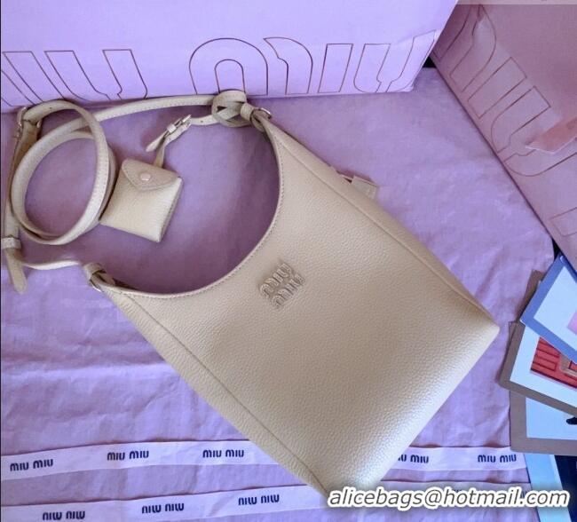 Reasonable Price Miu Miu Leather bucket bag 5BE099 Ginista Yellow 2025