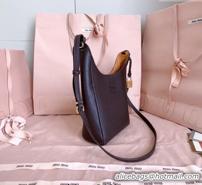 Shop Inexpensive Miu Miu Leather bucket bag 5BE099 Dark Brown 2025