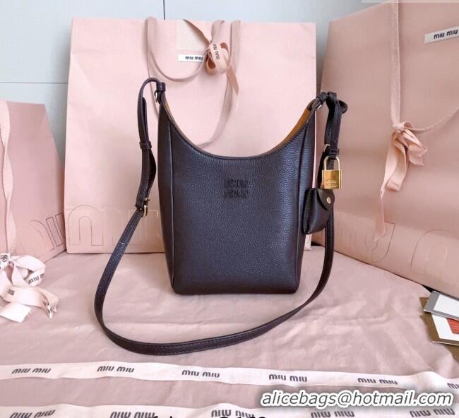 Shop Inexpensive Miu Miu Leather bucket bag 5BE099 Dark Brown 2025
