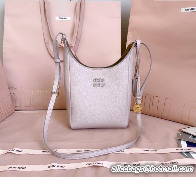 Luxury Discount Miu Miu Leather bucket bag Water 5BE099 Lily Pink 2025