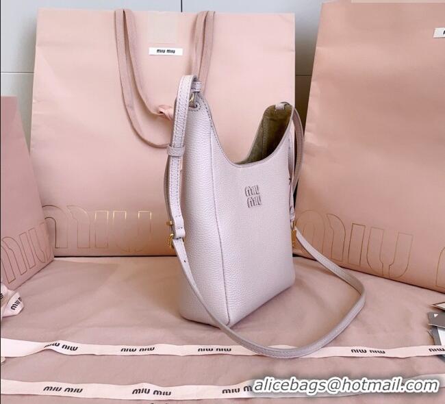 Luxury Discount Miu Miu Leather bucket bag Water 5BE099 Lily Pink 2025