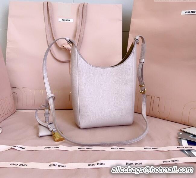 Luxury Discount Miu Miu Leather bucket bag Water 5BE099 Lily Pink 2025