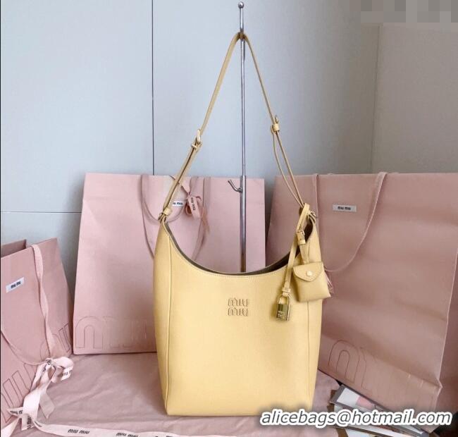 Market Sells Miu Miu Leather bucket bag 5BE098 Yellow 2025