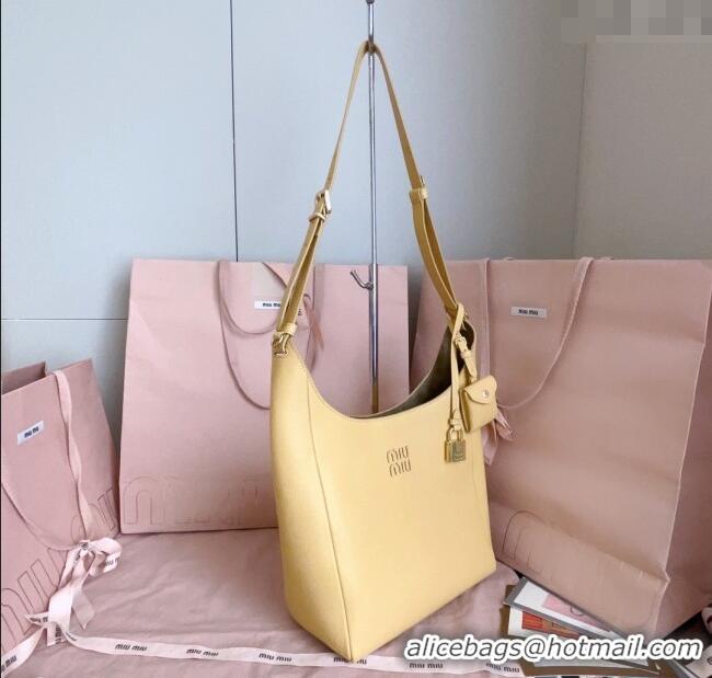 Market Sells Miu Miu Leather bucket bag 5BE098 Yellow 2025