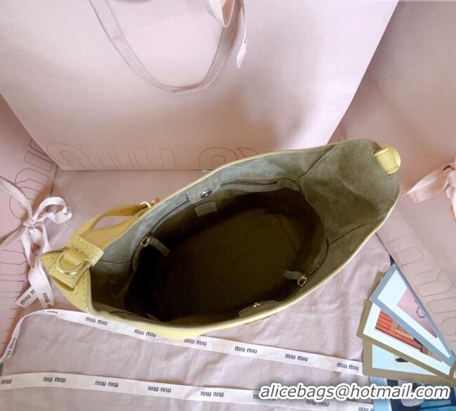 Market Sells Miu Miu Leather bucket bag 5BE098 Yellow 2025