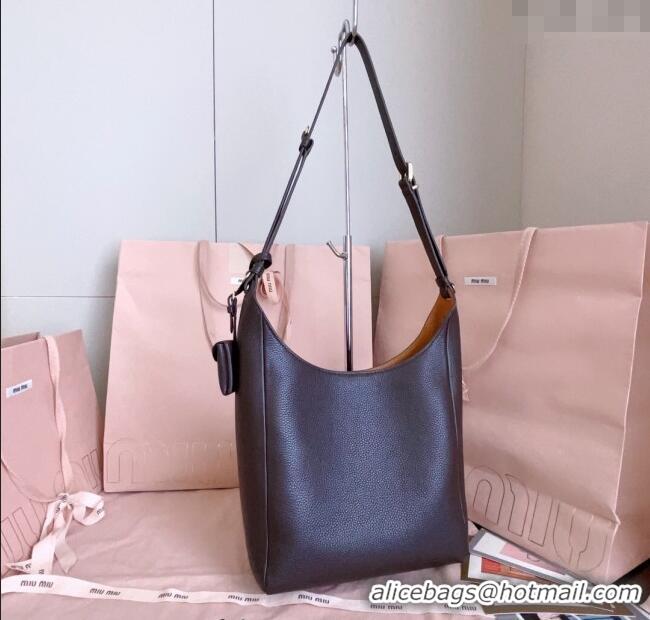 Grade Quality Miu Miu Leather bucket bag 5BE098 Dark Brown 2025