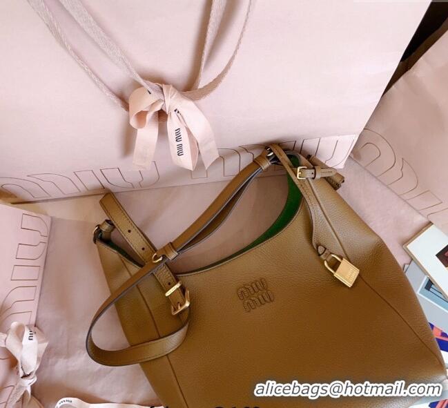 Fashion Discount Miu Miu Leather bucket bag 5BE098 Caramel Brown 2025