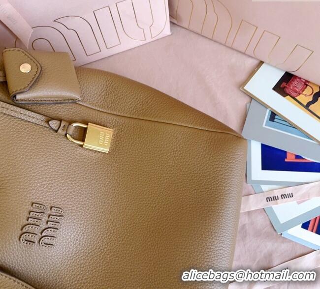 Fashion Discount Miu Miu Leather bucket bag 5BE098 Caramel Brown 2025